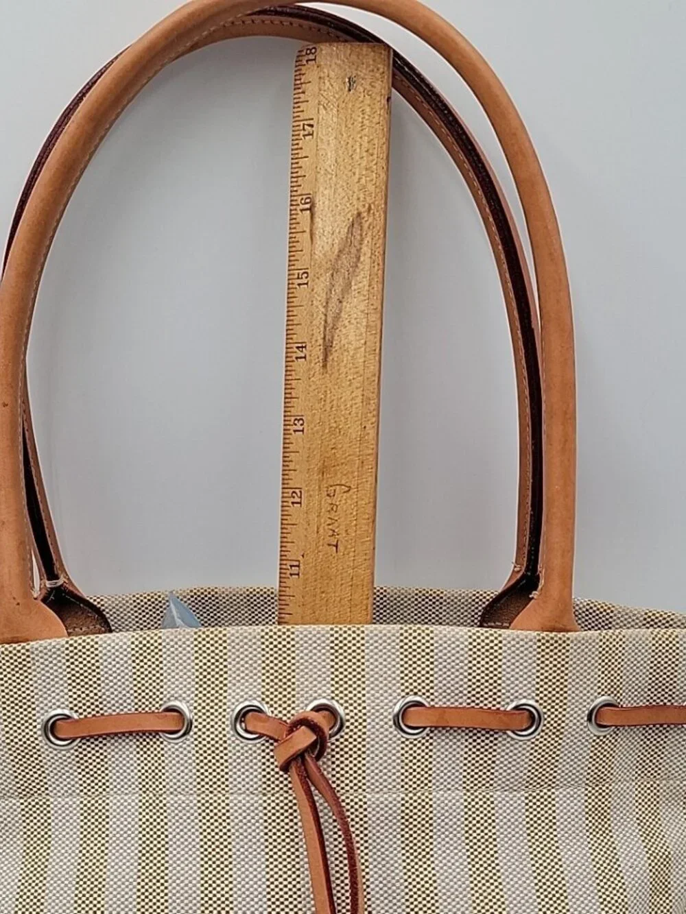 Vintage Dooney And Bourke Striped Tassel Tote Bag Leather Trip Beige & Creme - Picture 7 of 16